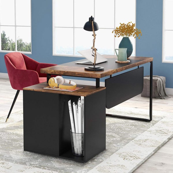 Computer Office Desk Bookcase Laptop Study Writing Table Bookshelf Workstation Carousel 1