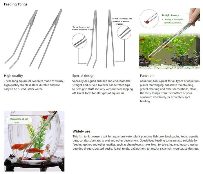 2 Pcs Feeding Tongs,Aquarium Tweezers Stainless Steel Straight and Curved Tweeze Carousel 2