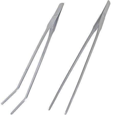 2 Pcs Feeding Tongs,Aquarium Tweezers Stainless Steel Straight and Curved Tweeze Carousel 1
