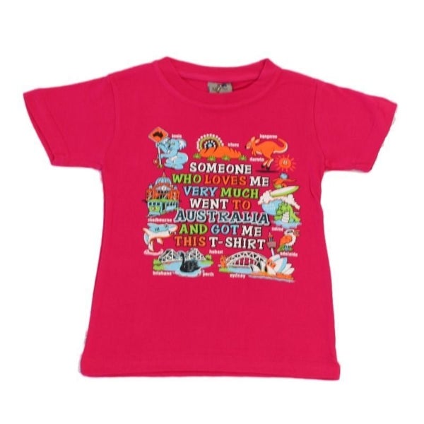 Kids Glitter T-Shirt Australia Day Souvenir Gift 100% Cotton - Someone/Hot Pink Carousel 1