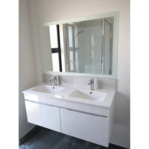 Wall Hung Vanity M1200mm White with Double Ceramic Basin Lennox Carousel 1