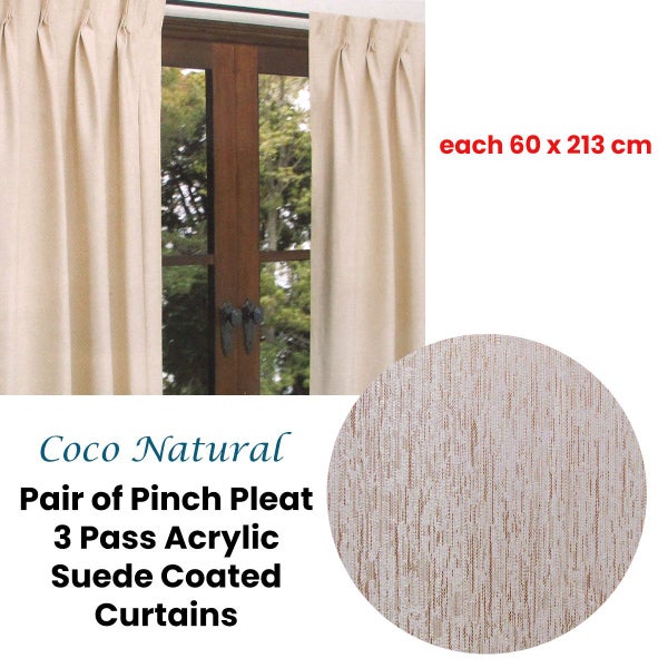 Caprice Pair of Coco Natural Pinch Pleat Coated Sunout Curtains 60 x 213 cm Carousel 2