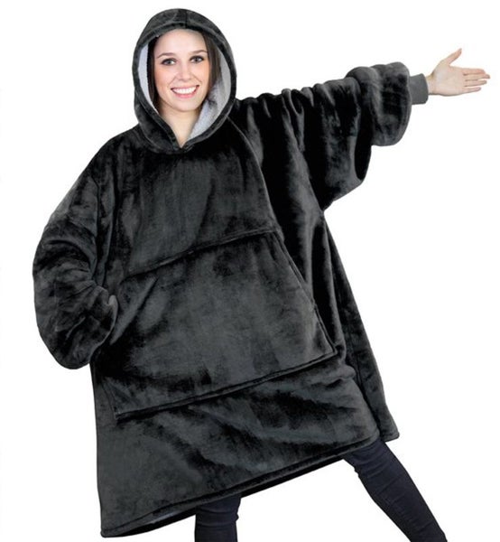 Fleece Hoodie Sweatshirt Blanket Ultra Plush Black D0679BK0 Carousel 1