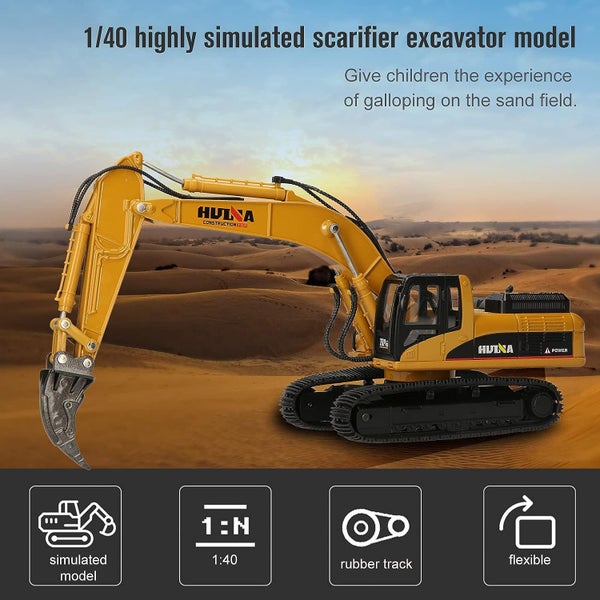 Die-cast Scarifier Excavator Model Scale, 1:40, Huina 1916 YELLOW Carousel 1