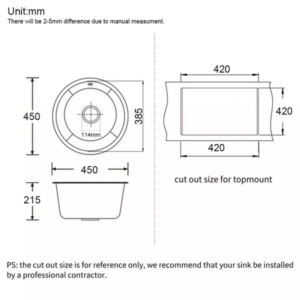 Kitchen Sink 450x450x215mm Carousel 6