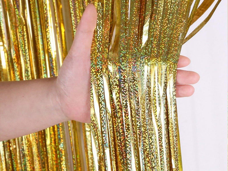 2Pcs Fringe Curtain PET Curtain Backdrop Streamers Party Decorations Gold Carousel 1