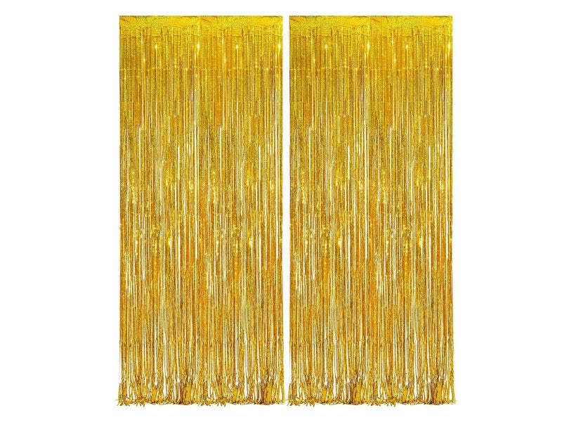 2Pcs Fringe Curtain PET Curtain Backdrop Streamers Party Decorations Gold Carousel 4