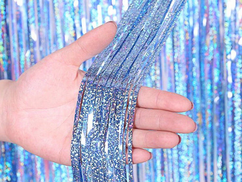 2Pcs Fringe Curtain PET Curtain Backdrop Streamers Party Decorations Blue Carousel 1