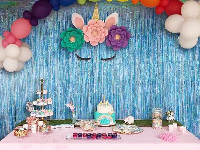 2Pcs Fringe Curtain PET Curtain Backdrop Streamers Party Decorations Blue Carousel 2