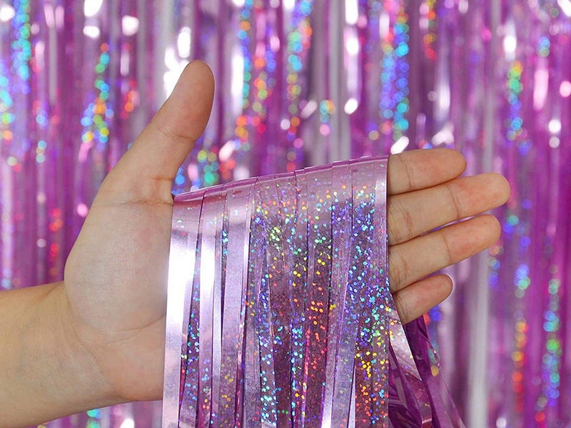 2X Metallic Fringe Tinsel Curtain Pink Backdrop Door Streamers Party Decorations Carousel 1