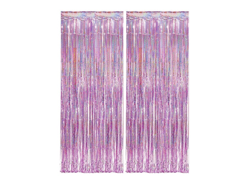 2X Metallic Fringe Tinsel Curtain Pink Backdrop Door Streamers Party Decorations Carousel 2