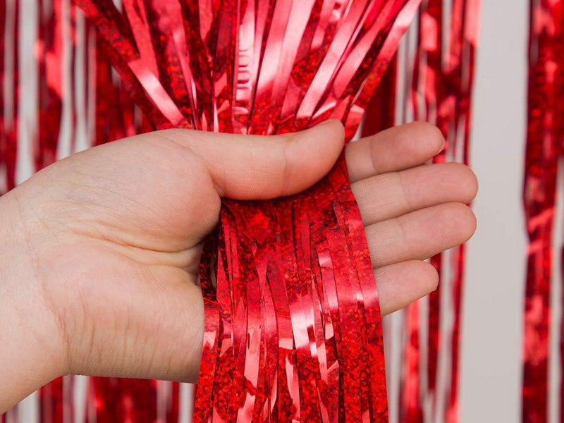 2 X Metallic Fringe Tinsel Curtain Red Backdrop Door Streamers Party Decorations Carousel 1