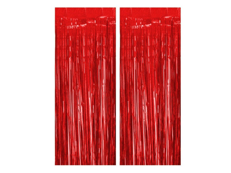 2 X Metallic Fringe Tinsel Curtain Red Backdrop Door Streamers Party Decorations Carousel 3