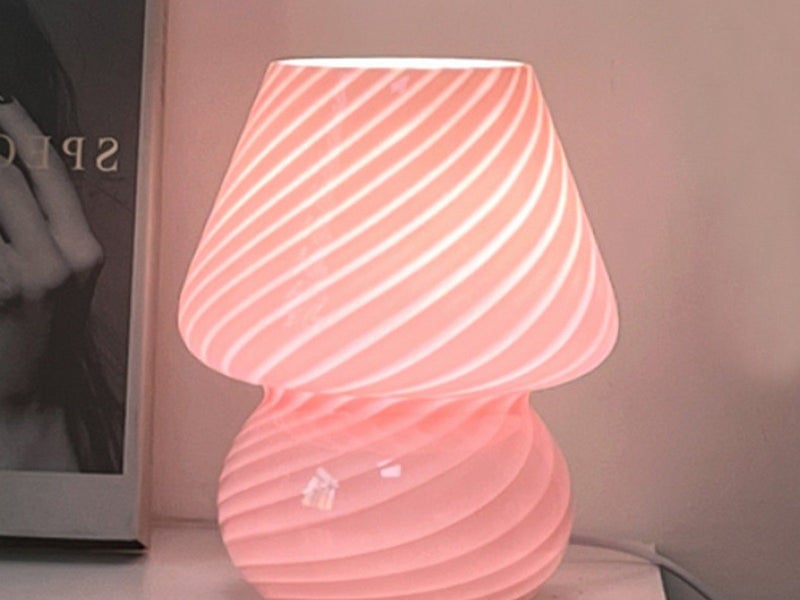 Glass Mushroom Lamp Bedside Desk Lamp Dimmable Night Light Home Decor Pink Carousel 1