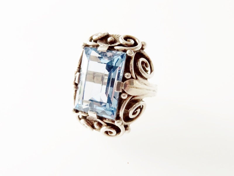 Vintage Art Deco Germany Floral Silver Ring Carousel 8