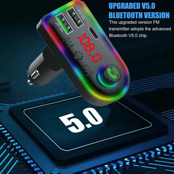 Car Wireless Bluetooth 5.0 FM Transmitter 2 USB PD Charger AUX Adapter Carousel 2