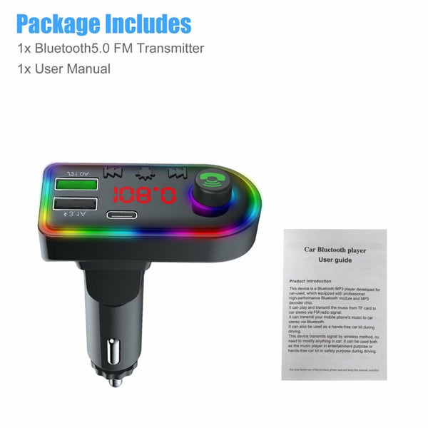 Car Wireless Bluetooth 5.0 FM Transmitter 2 USB PD Charger AUX Adapter Carousel 9