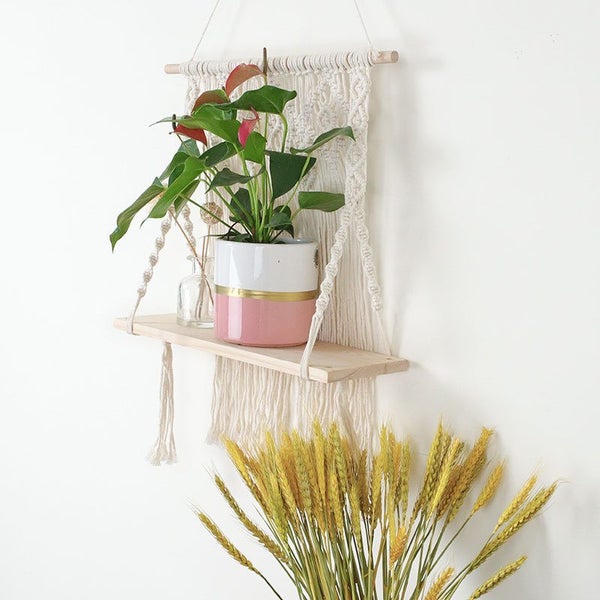 Wood Shelf Macrame Planter Plant Hanger Wall Hanging I0915LC0 Carousel 4