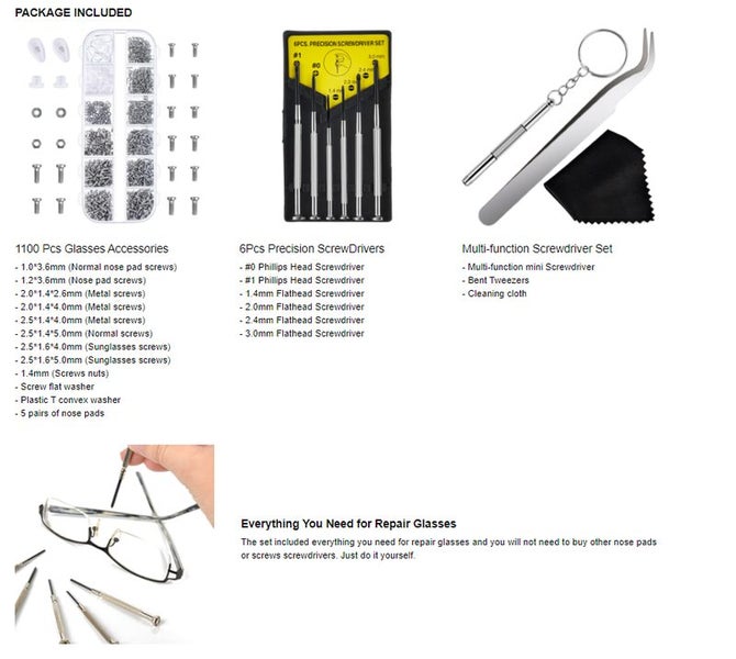 Watch Eyeglasses Repair Screw Kit I1671SV0 Carousel 8