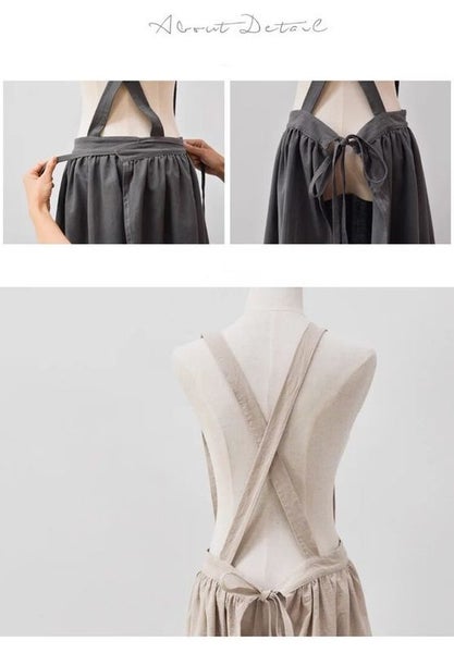 Cotton Linen Apron Nordic Pleated Skirt Pinafore Dresses I0544PK0 Carousel 2