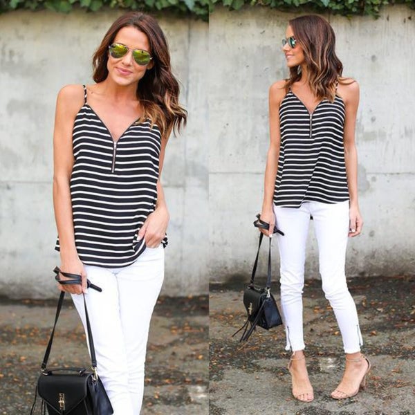 Stripe Sleeveless Top L0631BK4 Carousel 1