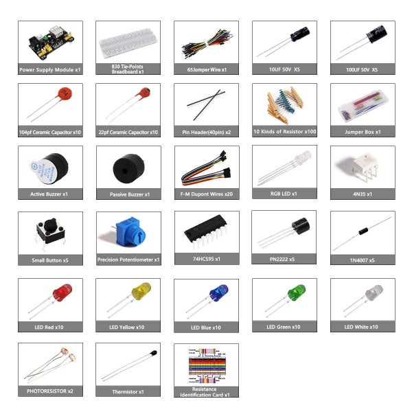Electronic Component Basic Starter Kit, Electronic Fun Kit for Arduino R3 Carousel 2