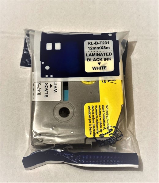 Brother P-Touch Compatible Label Tape TZe231 TZe-231 Black on Wte 12mm*8m 5pcs Carousel 2