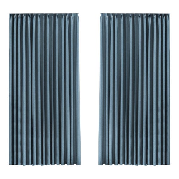 Marlow 2XBlockout Curtains Chenille Blackout Draperies Eyelet Day 240x250 Blue Carousel 1