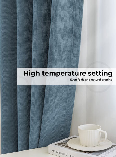 Marlow 2XBlockout Curtains Chenille Blackout Draperies Eyelet Day 240x250 Blue Carousel 10