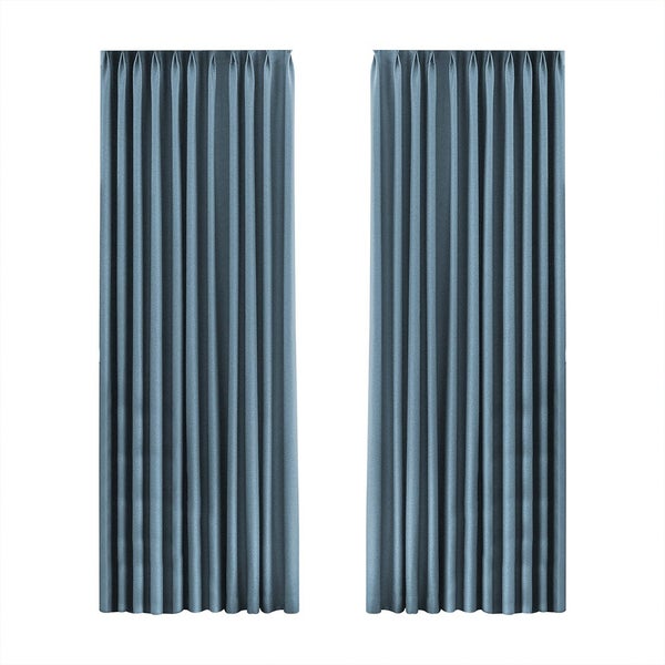 Marlow 2XBlockout Curtains Chenille Blackout Draperies Eyelet Day Blue Carousel 1