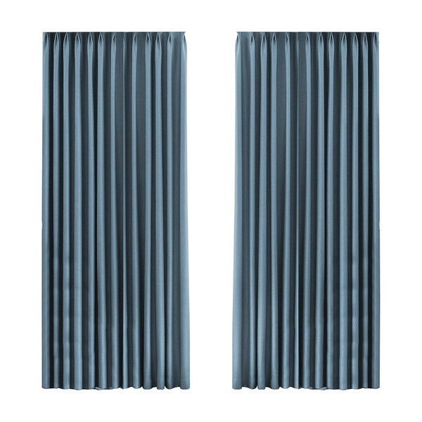 Marlow 2XBlockout Curtains Chenille Blackout Draperies Eyelet Day 180x250 Blue Carousel 1