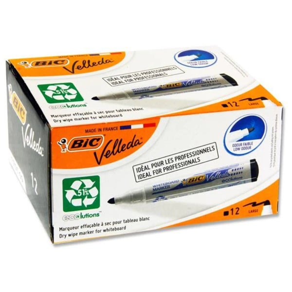 BIC Velleda ECOlutions Black Whiteboard Marker Bullet Tip x 12's pack (1701 09) Carousel 1