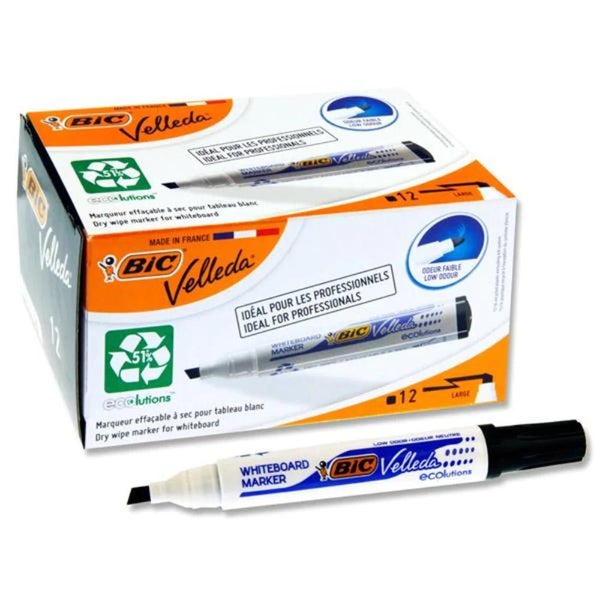 BIC Velleda ECOlutions Black Whiteboard Marker Chisel Tip x 12's pack (1751 09) Carousel 1