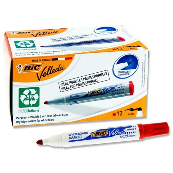 BIC Velleda ECOlutions Red Whiteboard Marker Bullet Tip x 12's pack (1701 03) Carousel 1