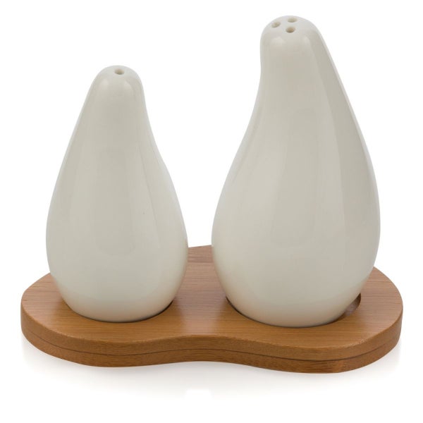 Gift Boxed - Porcelain Salt And Pepper Set On Bamboo Wooden Tray Carousel 1