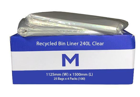 240L Clear Recycled Bin Liners x 100's pack (1125 x 1500mm x 50mu) Carousel 1