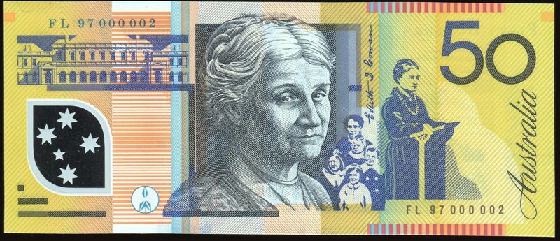 Australia - 1997 - $50 - Macfarlane-Evans- Low Number - FL97 0000002 - Unc Carousel 1