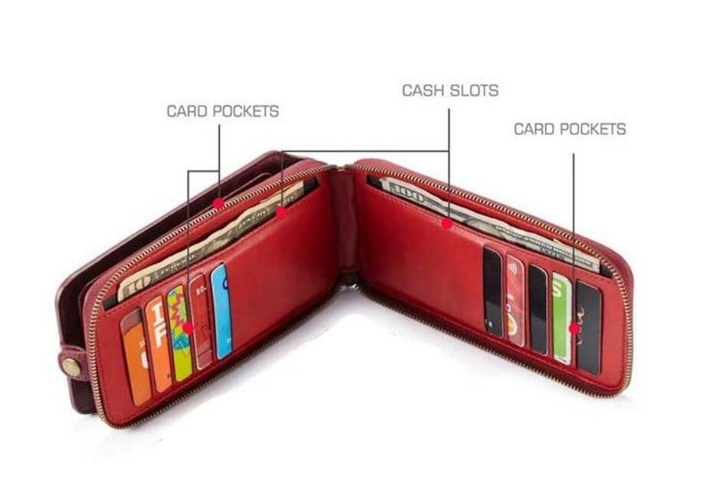 Huawei Y7 Prime case premium leather multi cards 2 cash pocket zip pouch Carousel 5