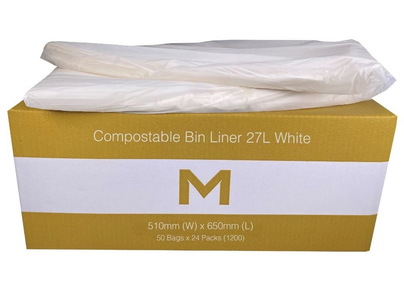 27L Waste Disposable Compostable Bin Liners, 510mm x 650mm x 20mu, White x 13... Carousel 1