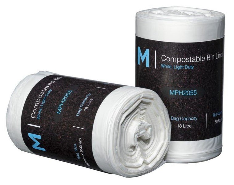 18L Waste Disposable Compostable Bin Liners, 450mm x 500mm x 15mu, White x 15... Carousel 1