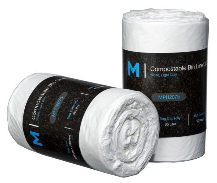 36L Waste Disposable Compostable Bin Liners, 580mm x 700mm x 20mu, White x 10... Carousel 1