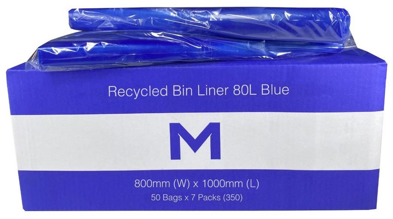80L Blue Recycled Bin Liners x 350's pack (800mm x 1000mm x 30mu) Carousel 1
