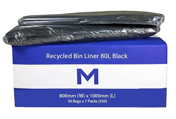 80L Black Recycled Bin Liners x 350's pack (800mm x 1000mm x 30mu) Carousel 1
