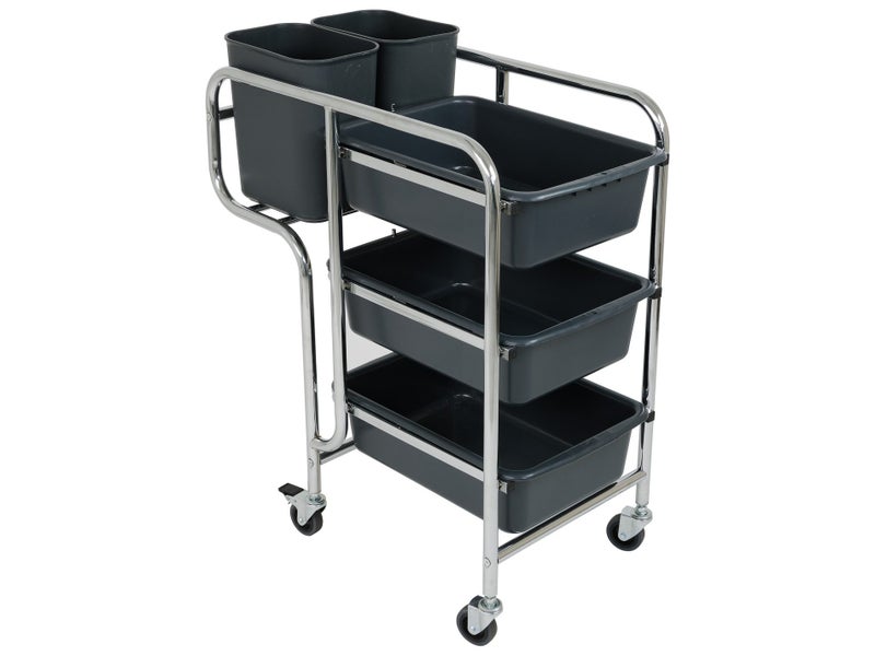 3 Tier Trolley Service Cart | 3x Deep Tray + 2x End Bins | Commercial Cleaning Carousel 1