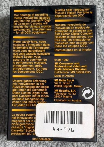 1 x Scotch 90 Minute Blank Digital Compact Cassette DCC Audio Tape (new/sealed) Carousel 2