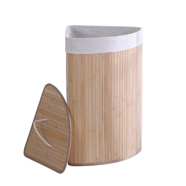 Sherwood Home Foldable Bamboo Corner Laundry Hamper Natural Brown Carousel 2