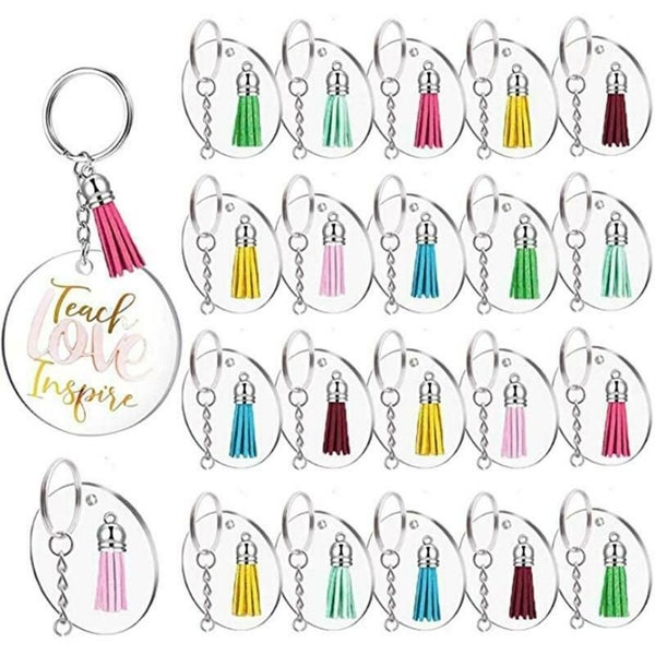 200pcs Acrylic Blank Keychain Pendant Tassels Circle Discs DIY Set I1285SV0 Carousel 15
