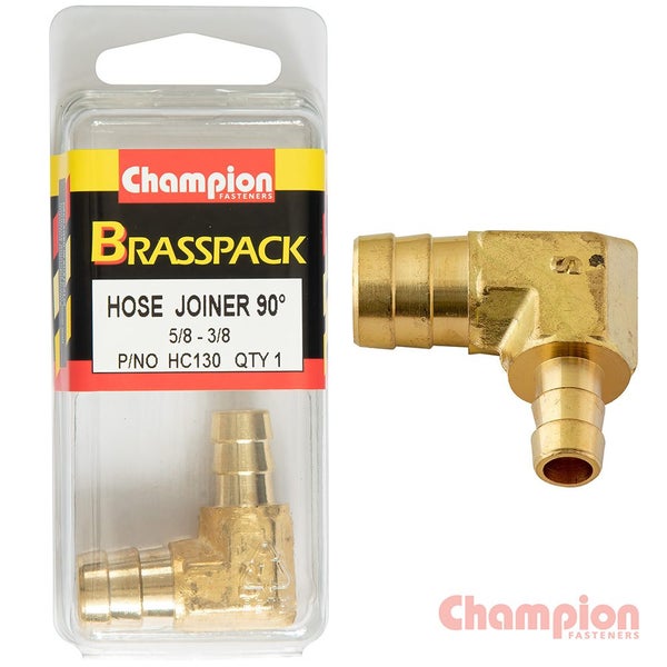 Champion Hose Joiner 90 deg Barb Elbow Reducer Brass 5/8-3/8 Carousel 1