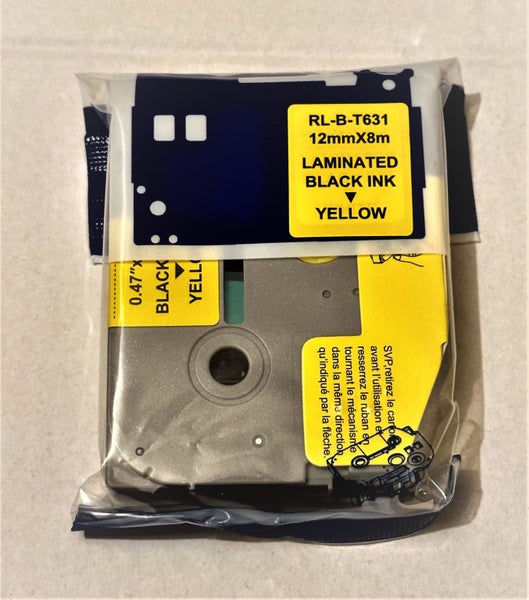 Replacement Brother P touch 12mm x 8m label Tape Tze631 TZE-631 BLACK on YELLOW Carousel 2