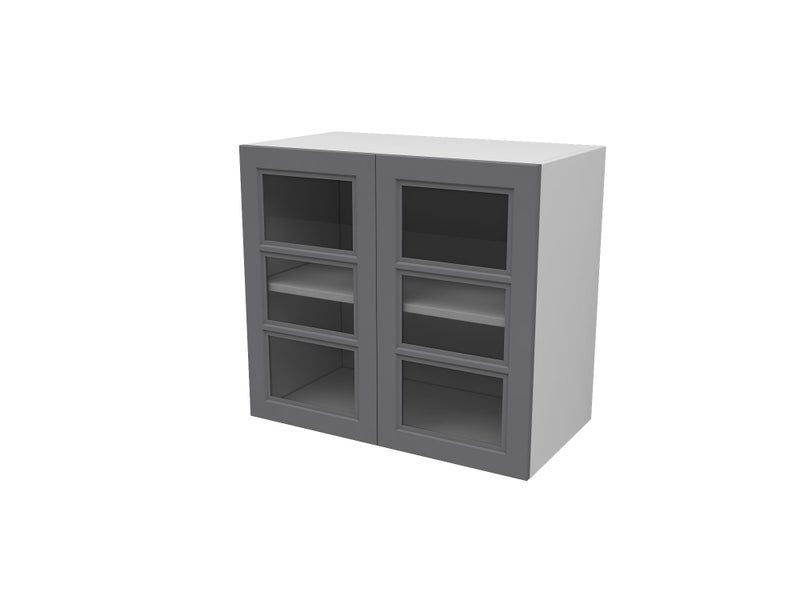 Kitchen Cabinet Flat Pack, Wall Cabinet 600mm, double clear glass door SlateGrey Carousel 1